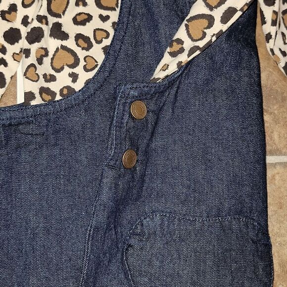 Max Studio Denim Romper Dress Heart Pocket & Animal Print Longsleeve Top Size 7 - Picture 7 of 8